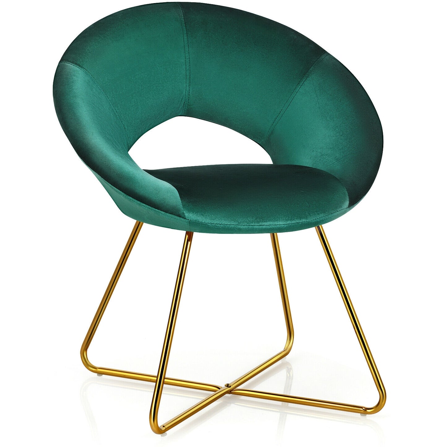 Elegant Upholstered Velvet Armchair with Golden Metal Frame, Dark Green