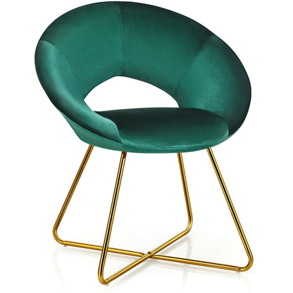 Elegant Upholstered Velvet Armchair with Golden Metal Frame, Dark Green