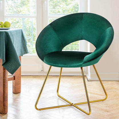 Elegant Upholstered Velvet Armchair with Golden Metal Frame, Dark Green
