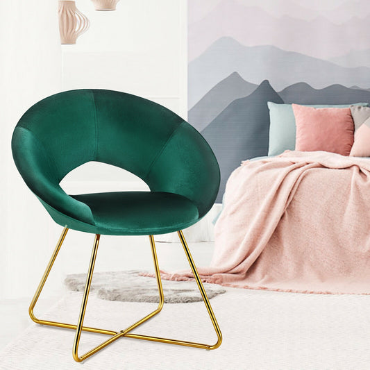 Elegant Upholstered Velvet Armchair with Golden Metal Frame, Dark Green