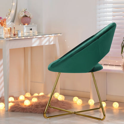 Elegant Upholstered Velvet Armchair with Golden Metal Frame, Dark Green