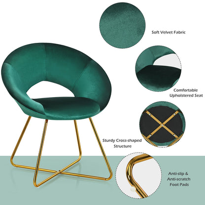 Elegant Upholstered Velvet Armchair with Golden Metal Frame, Dark Green