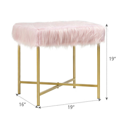 Elegant Ottoman with Gold Metal Legs and Faux Fur Upholstery - Pink