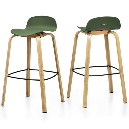 2 Pieces Contemporary Barstools with Low Back and Metal Legs Pub Chairs - Green