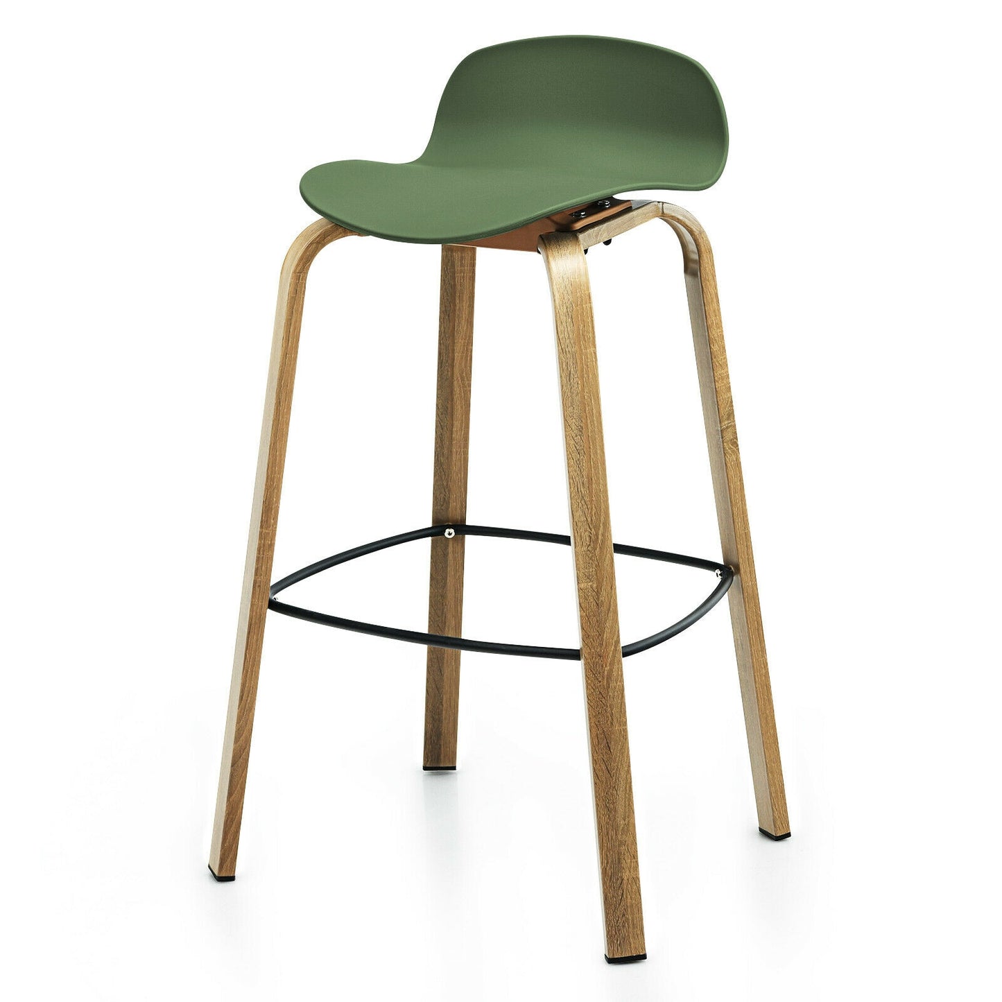 2 Pieces Contemporary Barstools with Low Back and Metal Legs Pub Chairs - Green