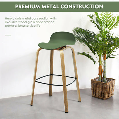 2 Pieces Contemporary Barstools with Low Back and Metal Legs Pub Chairs - Green