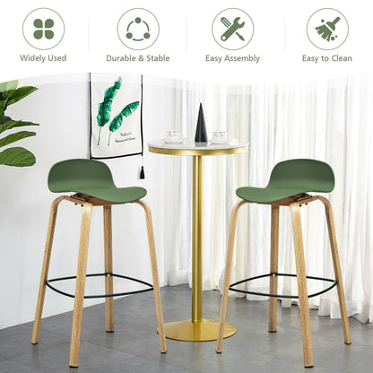 2 Pieces Contemporary Barstools with Low Back and Metal Legs Pub Chairs - Green