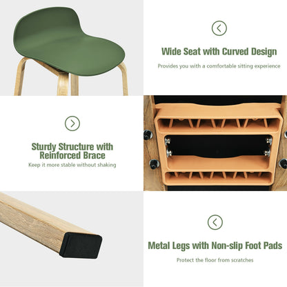 2 Pieces Contemporary Barstools with Low Back and Metal Legs Pub Chairs - Green