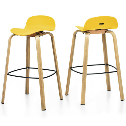 2 Pieces Contemporary Barstools with Low Back and Metal Legs Pub Chairs - Yellow