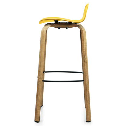 2 Pieces Contemporary Barstools with Low Back and Metal Legs Pub Chairs - Yellow