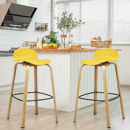 2 Pieces Contemporary Barstools with Low Back and Metal Legs Pub Chairs - Yellow