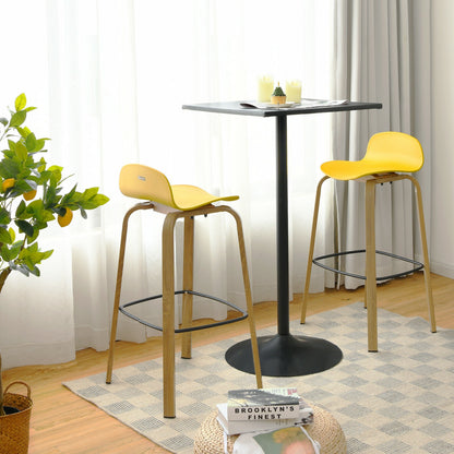 2 Pieces Contemporary Barstools with Low Back and Metal Legs Pub Chairs - Yellow