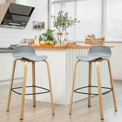 2 Pieces Contemporary Barstools with Low Back and Metal Legs Pub Chairs - Grey