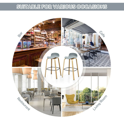 2 Pieces Contemporary Barstools with Low Back and Metal Legs Pub Chairs - Grey
