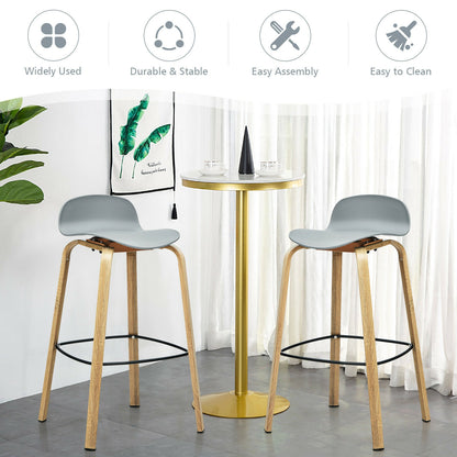 2 Pieces Contemporary Barstools with Low Back and Metal Legs Pub Chairs - Grey