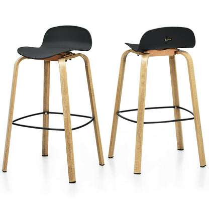 2 Pieces Contemporary Barstools with Low Back and Metal Legs Pub Chairs - Black