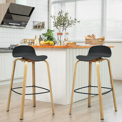 2 Pieces Contemporary Barstools with Low Back and Metal Legs Pub Chairs - Black