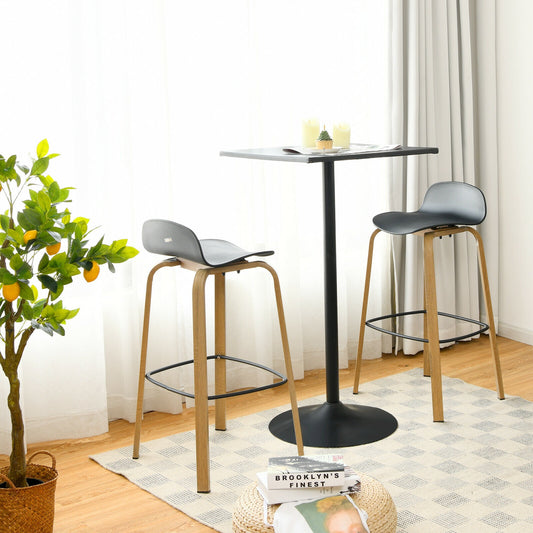 2 Pieces Contemporary Barstools with Low Back and Metal Legs Pub Chairs - Black