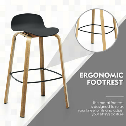 2 Pieces Contemporary Barstools with Low Back and Metal Legs Pub Chairs - Black
