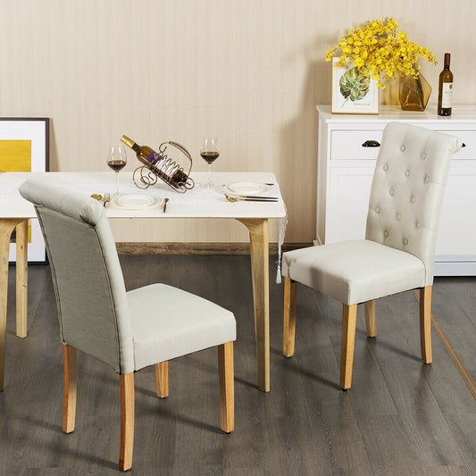 Set of 2 Modern Tufted Dining Chairs with Comfortable Cushioned Seat - Beige