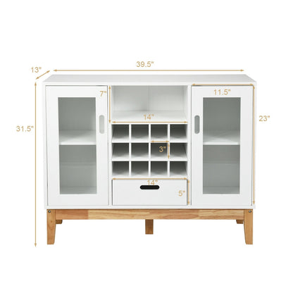 Wood Buffet Sideboard with Wine Rack Glass Door Cabinets Drawer and Open Shelf
