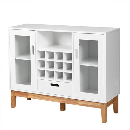 Wood Buffet Sideboard with Wine Rack Glass Door Cabinets Drawer and Open Shelf