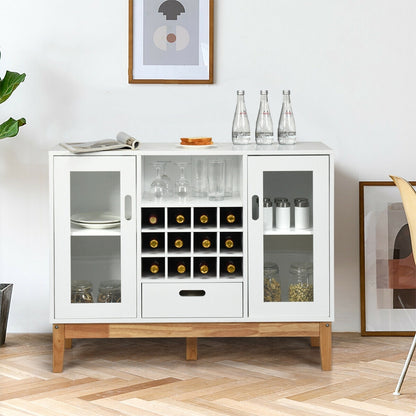 Wood Buffet Sideboard with Wine Rack Glass Door Cabinets Drawer and Open Shelf