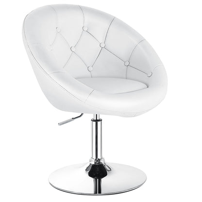 Adjustable Swivel Bar Stool with Round Tufted Back and Chrome Base – White