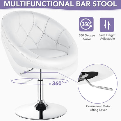 Adjustable Swivel Bar Stool with Round Tufted Back and Chrome Base – White