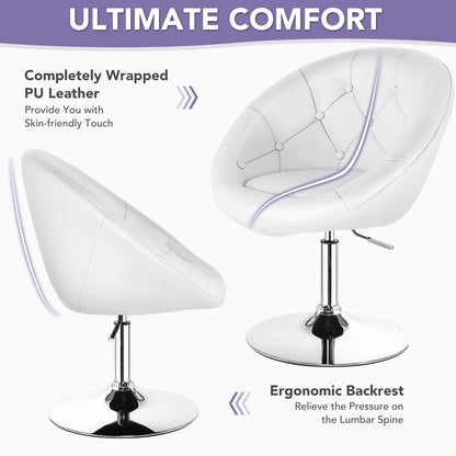 Adjustable Swivel Bar Stool with Round Tufted Back and Chrome Base – White