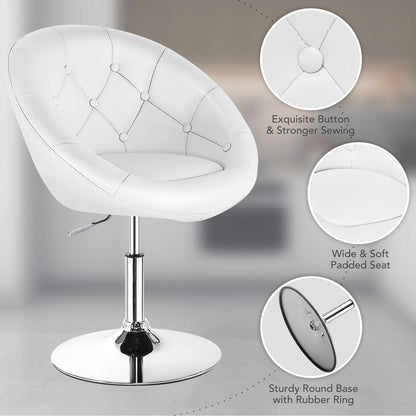 Adjustable Swivel Bar Stool with Round Tufted Back and Chrome Base – White