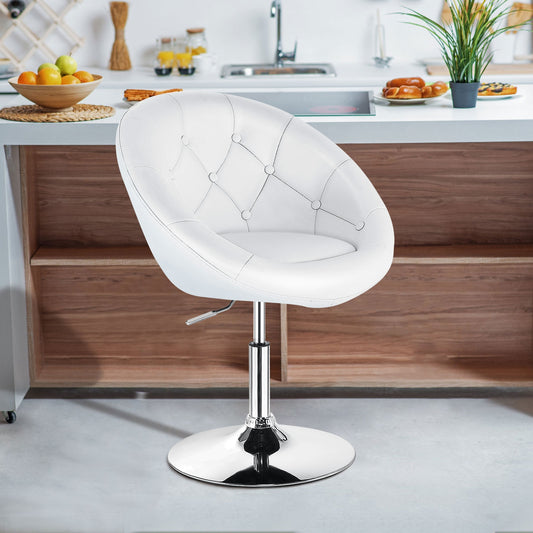Adjustable Swivel Bar Stool with Round Tufted Back and Chrome Base – White