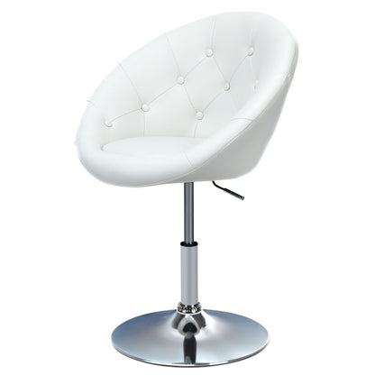 Adjustable Swivel Bar Stool with Round Tufted Back and Chrome Base – White