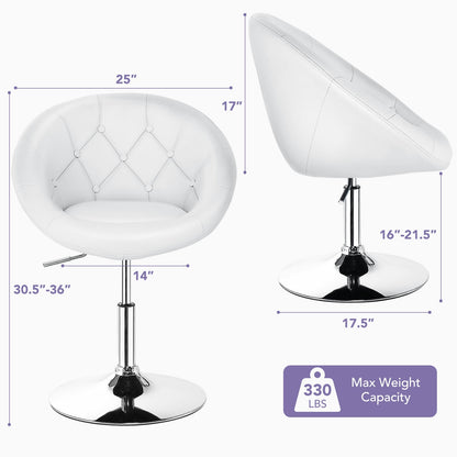 Adjustable Swivel Bar Stool with Round Tufted Back and Chrome Base – White