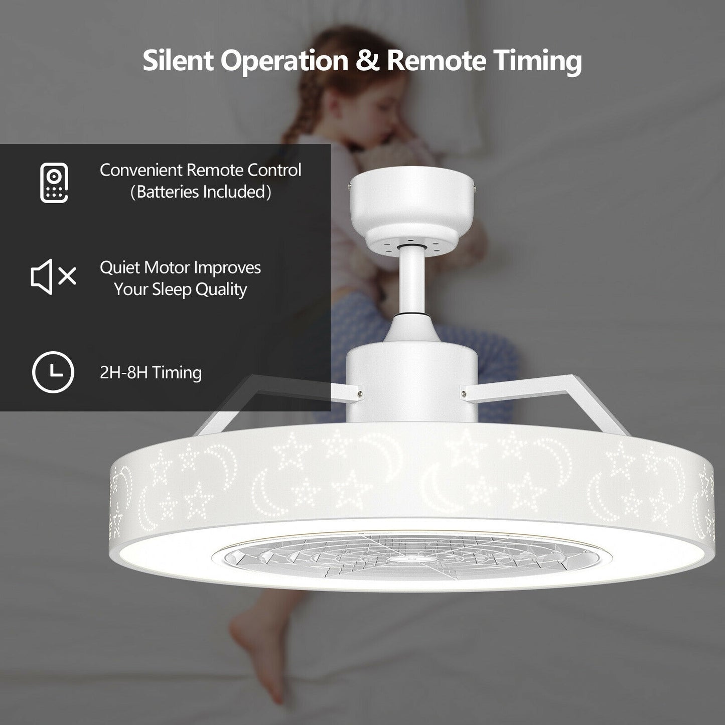 23 Inch Starry Sky Ceiling Fan with Dimmable LED Light & Remote Control – White
