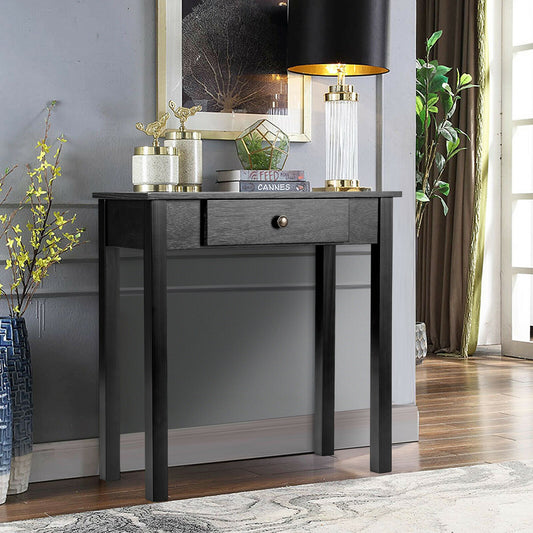 Modern Accent Console Table with Drawer for Living Room or Hallway - Black