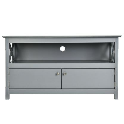 Media Storage TV Cabinet with Charging Station and Open Shelves for 50 Inch TVs - Grey