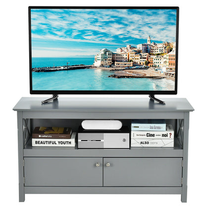 Media Storage TV Cabinet with Charging Station and Open Shelves for 50 Inch TVs - Grey