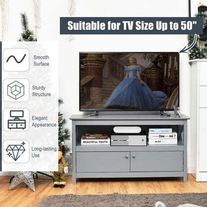 Media Storage TV Cabinet with Charging Station and Open Shelves for 50 Inch TVs - Grey