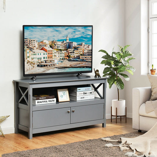 Media Storage TV Cabinet with Charging Station and Open Shelves for 50 Inch TVs - Grey