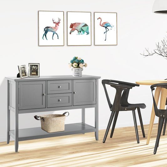 Modern Console Sideboard Table with Open Shelf and Drawers - Grey