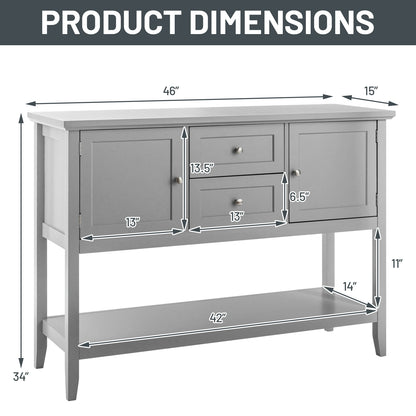 Modern Console Sideboard Table with Open Shelf and Drawers - Grey