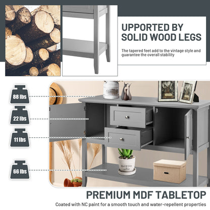 Modern Console Sideboard Table with Open Shelf and Drawers - Grey