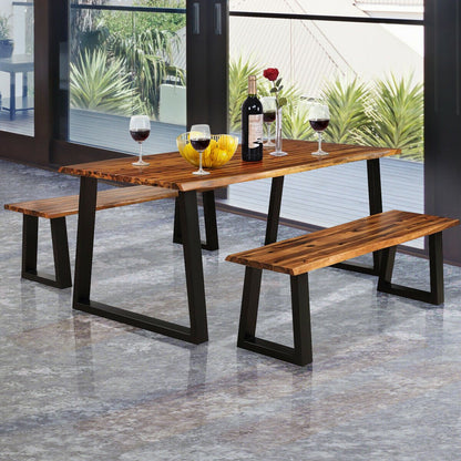 Acacia Wood Dining Table for 6 with Metal Legs