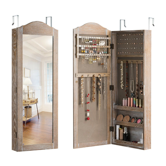 Jewelry Armoire Cabinet with Full Length Mirror for Wall and Door Mounting