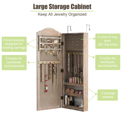 Jewelry Armoire Cabinet with Full Length Mirror for Wall and Door Mounting