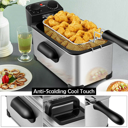 3.2 Quart Stainless Steel Electric Deep Fryer with Adjustable Timer for Perfect Frying