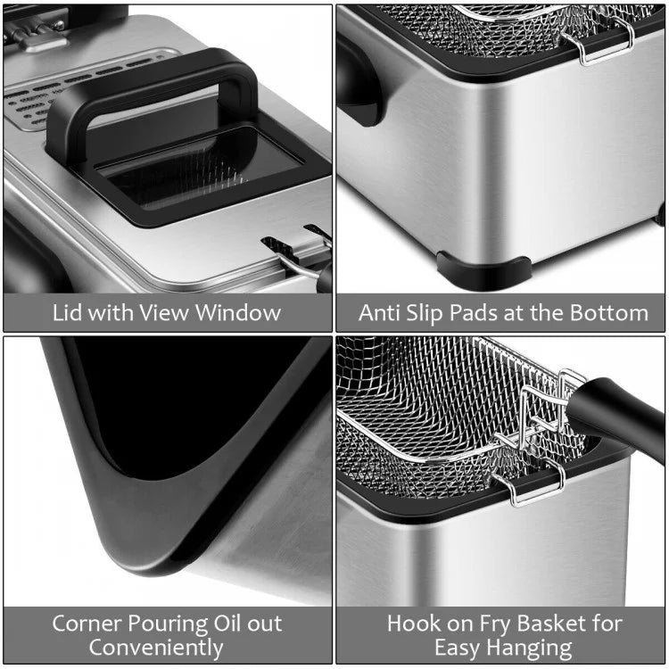 3.2 Quart Stainless Steel Electric Deep Fryer with Adjustable Timer for Perfect Frying