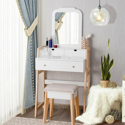 Makeup Vanity Set with Large Mirror and Upholstered Stool