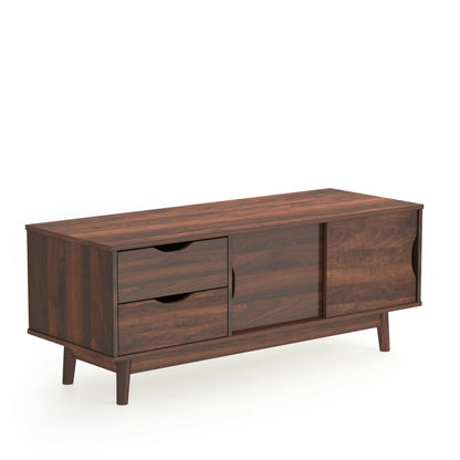 Spacious Media Console TV Stand with Sliding Doors and Drawers for TVs up to 60 Inches in Walnut